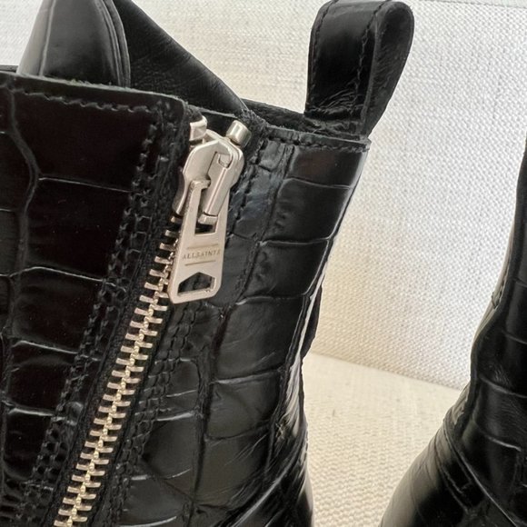 All Saints Katy Black Leather Ankle Boots Crocodile Size 7 - Picture 9 of 12